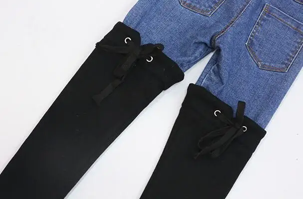 11.8th Новое поступление для девочек джинсы в стиле пэчворк осень-зима Детские эластичные джинсы для девочек, штаны 110-160 см, розничная