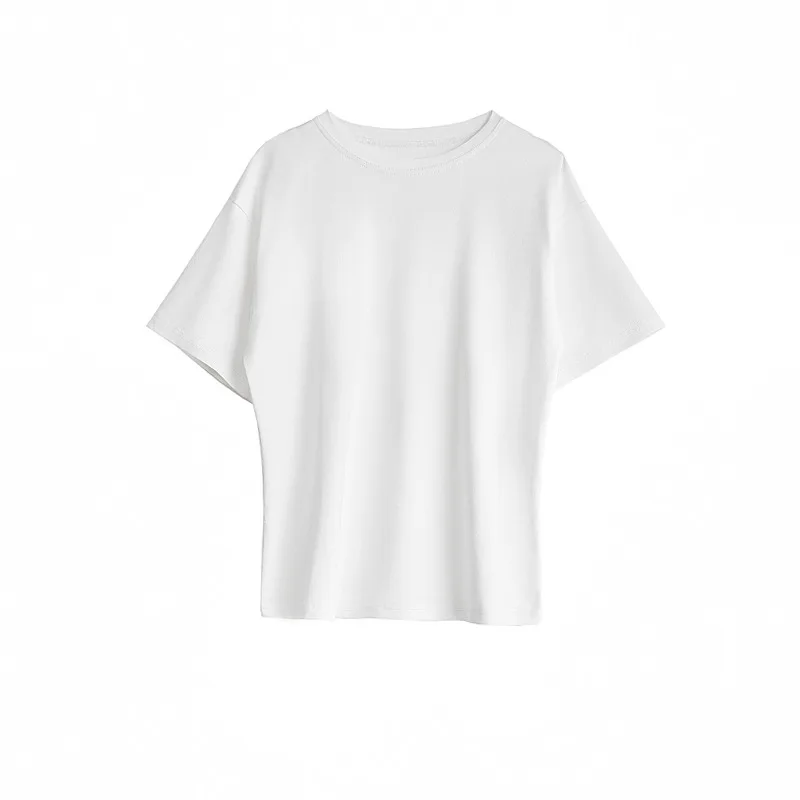 Summer Women's Short-Sleeved T-Shirt Ins Korean Style Fashion Basic Round Neck Solid Color Mercerized Cotton Loose Base 2020