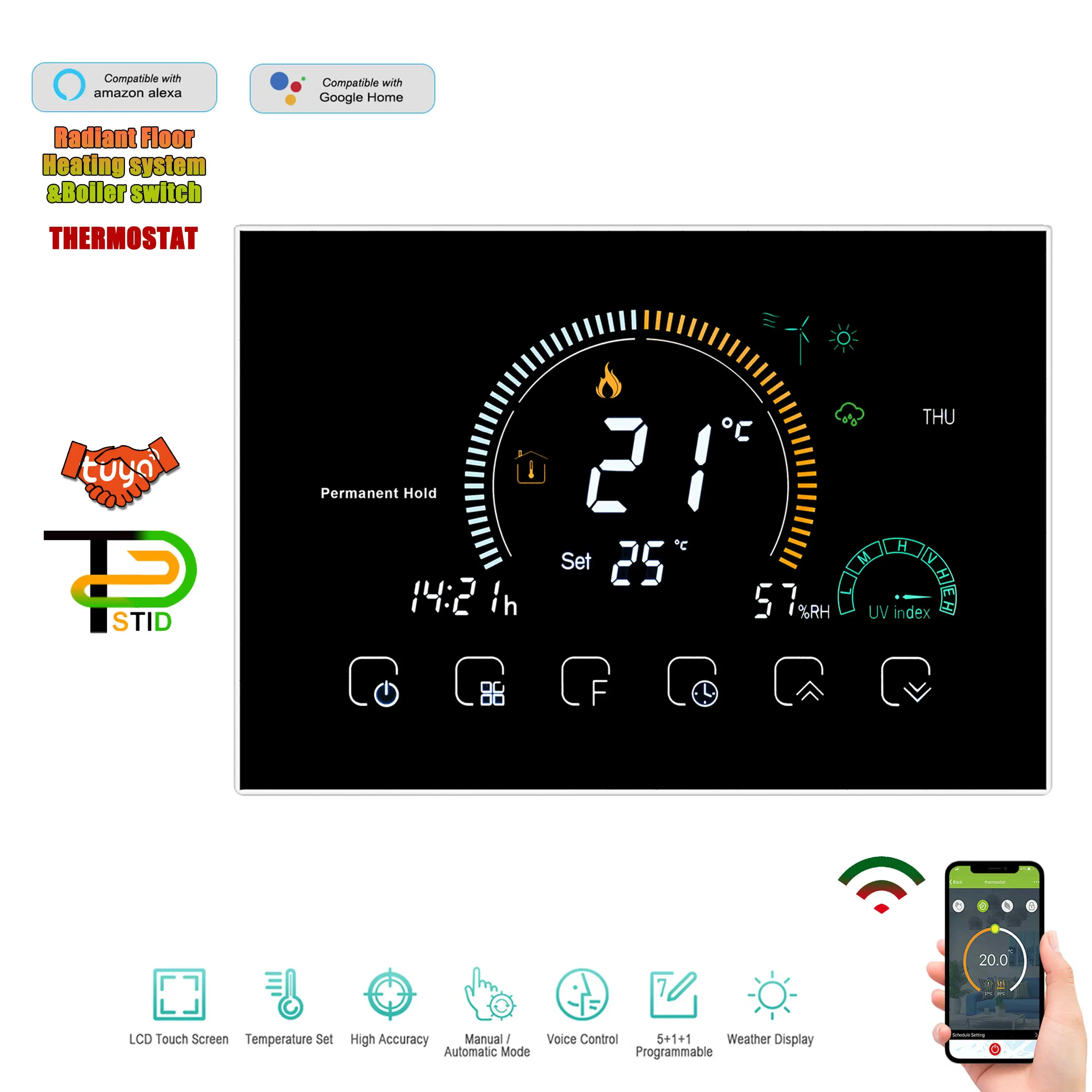 

WIFI TUYA Thermostat Temperature Controller for Infrared Wire,Warm Floor,Gas Boiler,Water Valve IP City Weather Forecast