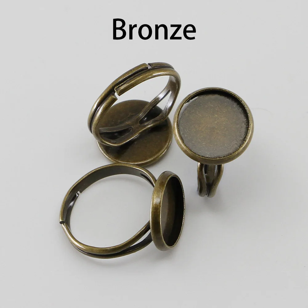 Antique Bronze 10 шт./лот 10 12 14 16 18 20 25 мм регулируемый пустой кольцо база стекло кабошоны лоток для Настройки камеи кольцо поставки для изготовления ювелирных изделий - Цвет: Antique Bronze