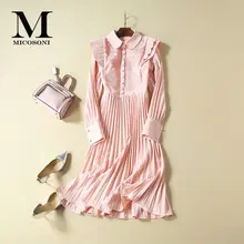 Высокое качество, Дворцовый стиль, осень, импортные товары, женское Новое плиссированное платье с вышивкой и оборками, с длинным рукавом, S-XL, розовое