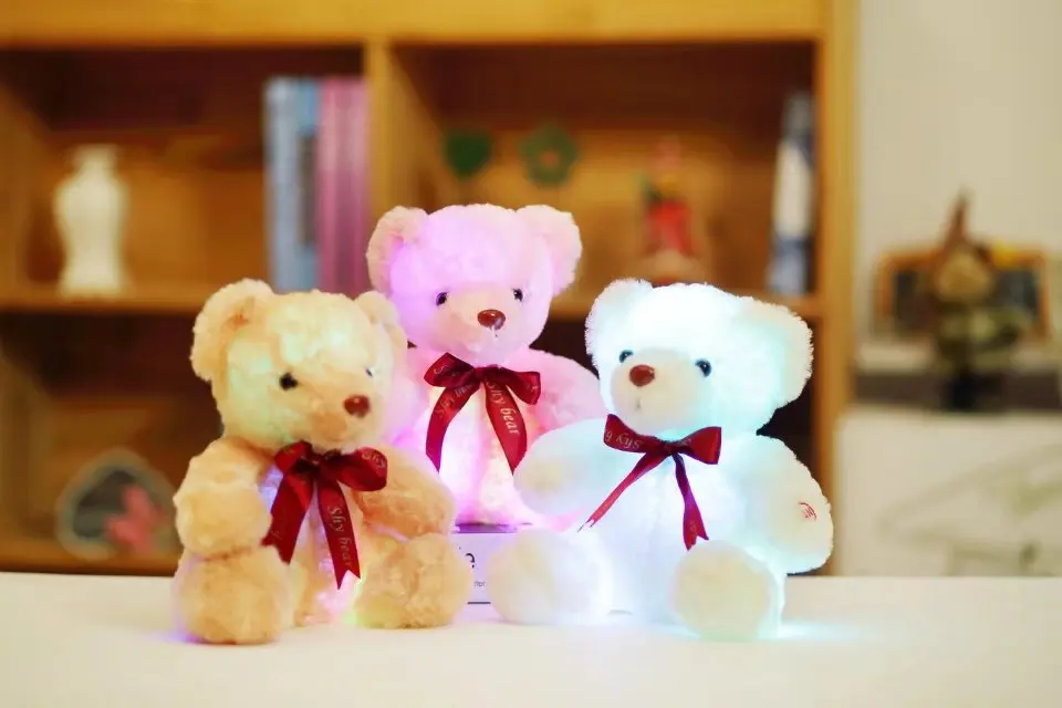 

25cm luminous creative plush toy LED colorful luminous teddy bear plush animal Christmas gift for children