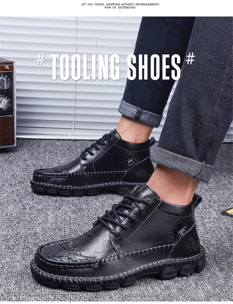 38-48 winter boots Comfortable Non-Slip Genuine Leather winter men shoes#866