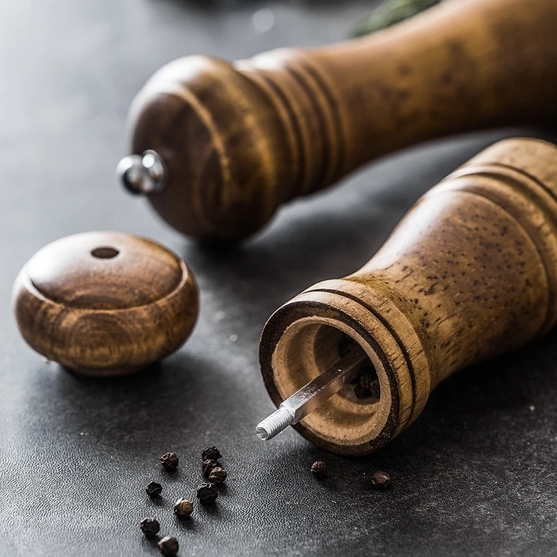 5 8 10 Inch Salt and Pepper Mill Shakers Herb Grinders Solid Wood Spice Black Pepper Grinder Grain Mill Kitchen Accessories