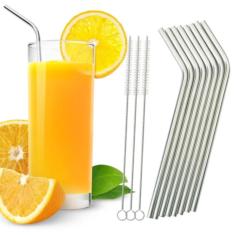 

Reusable drinking metal straws in stainless steel solid folding straight drink straw with cleaning brush party bar accessories