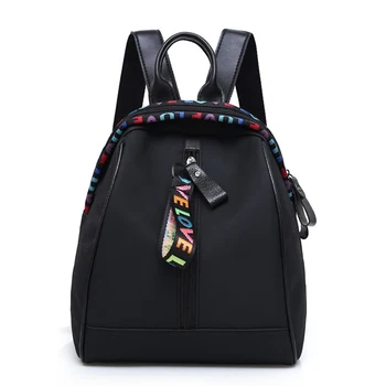 

Ribbon Pendant Oxford Cloth Zipper Closure Solid Women Backpack Large Capacity Casual Cosmetic Storage Wearproof Outdoor Durable