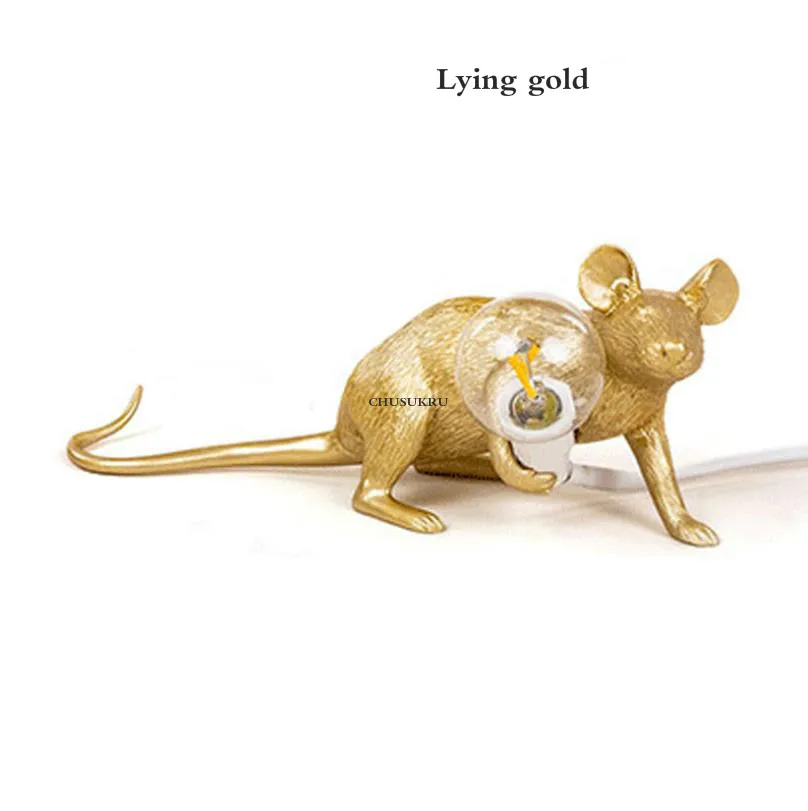 Lying gold Современный светодиодный Настольный светильник из смолы с мышкой-крысой, современный маленький мини-мышь, милый светодиодный настольный светильник, домашний декор, настольные лампы - Цвет абажура: Lying gold