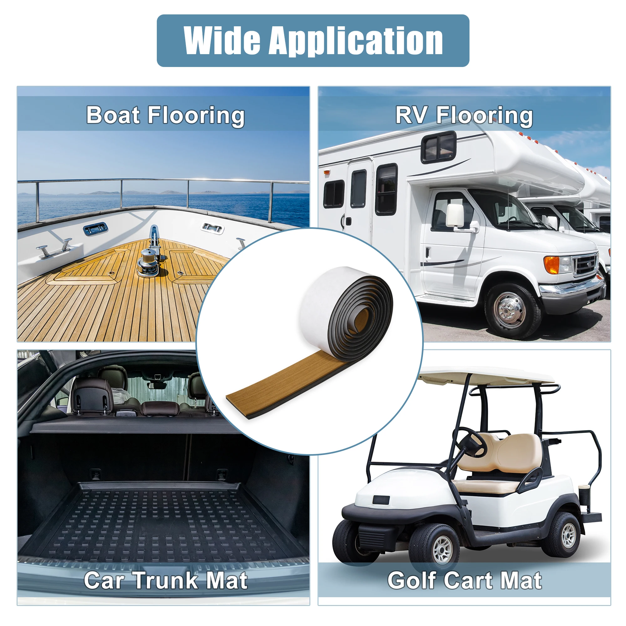 UXCELL 2400x57x6mm EVA Boat Flooring Carpet Decking Sheet Mat Non-Slip Self-Adhesive for Yacht Marine Deck Pad RV Car Trunk