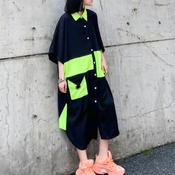 

XUXI Summer Dresses For Girls Female Loose Stitching Contrast Color Mother Daughter Dresses Temperament Dress For Kids FZ1946