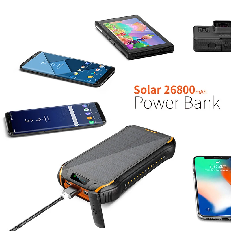 26800mAh Wireless Solar Power Bank for iPhone 12 Samsung S21 Xiaomi Poverbank External Battery Wireless Fast Charging Powerbank powerbank 30000