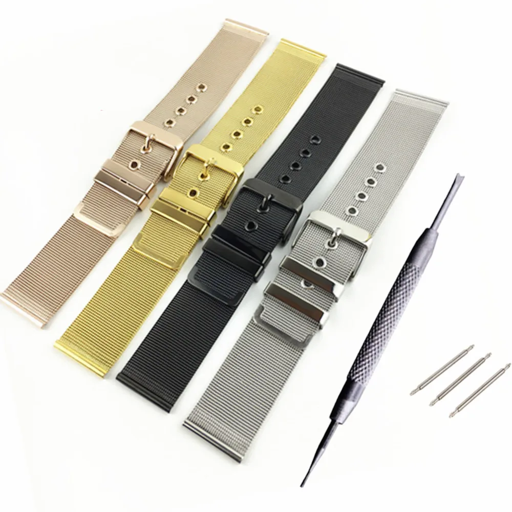 

18 20 22 24 mm Stainless Steel Mesh belt watchband Milan watch Band Strap Universal Straight Mouth Wrist Watch replace