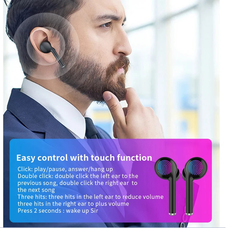 TEBAURRY TWS беспроводные наушники 5,0 Bluetooth наушники бас стерео Беспроводная Спортивная гарнитура для samsung Xiaomi iphone