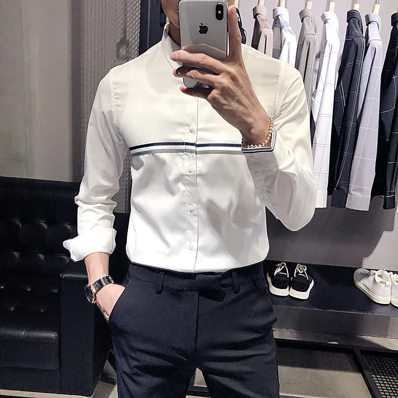 Брендовые мужские рубашки Camisa Masculina, повседневная приталенная рубашка с длинным рукавом, высокое качество, белая мужская деловая официальная рубашка