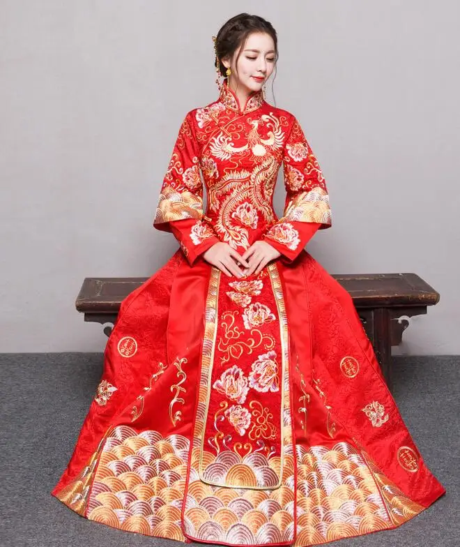 2 Китайское винтажное красное вечернее платье cheongsam в китайском стиле, одежда для шоу, свадебное платье невесты, платье дракона, кимоно, наряд - Цвет: 2