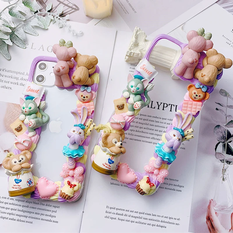 3D DIY case for iPhone 11 pro max handmade creamy shell ip xsmax cute bear phone cover ip6/6s 7/8 plus cartoon girl gift X/XS XR