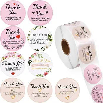 

500pcs 9 Designs Thank You For Supporting My Small Business Stickers Pink White Champagne Thank You Label Package Stickers
