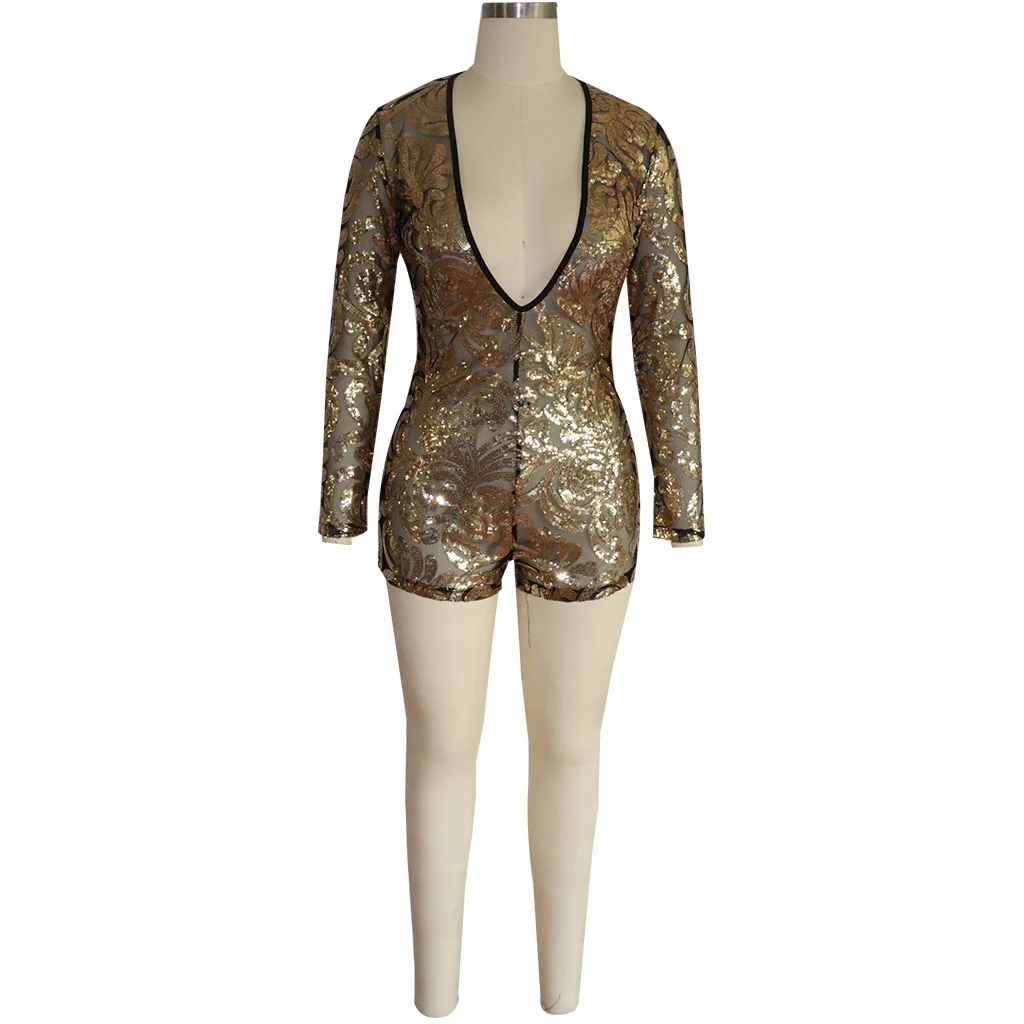 3579 Весна Европа и Америка Sequin Onesie Глубокий V Sequin Onesie Sequin Брюки для ночного клуба