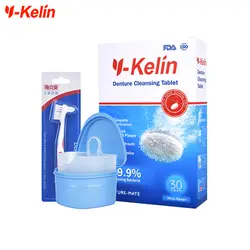 Y-Kelin таблетки для очистки зубных протезов 36 таблетки + контейнер для зубного протеза + зубная щетка