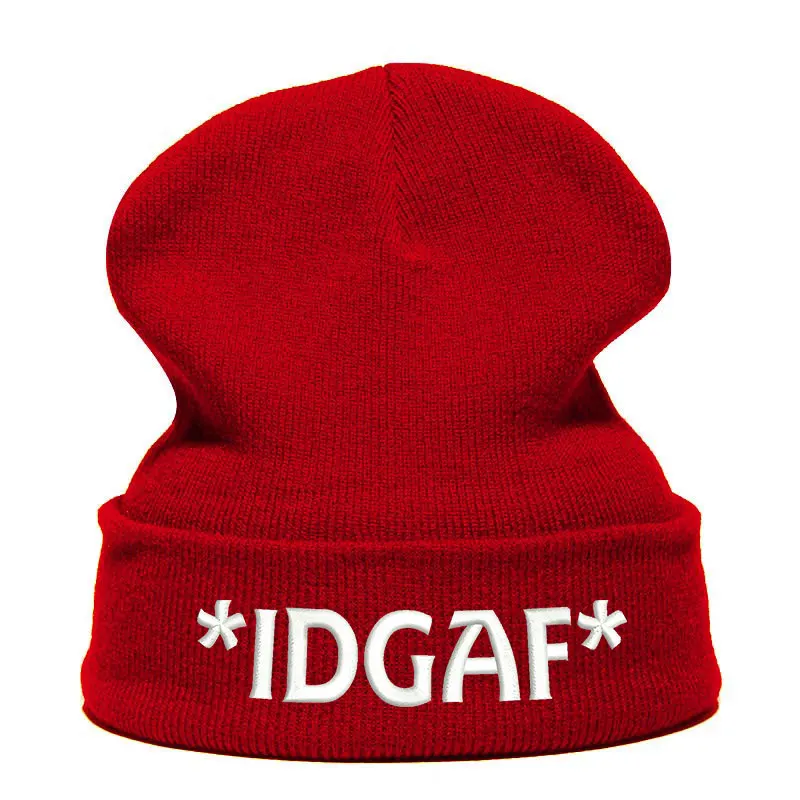 Beanie шляпа Skullie шапка, вязаная шапка-носок зима-осень с вышитыми буквами IDGAF в стиле панк Для мужчин Для женщин подростков уличных танцев забавные хип-хоп Кепки