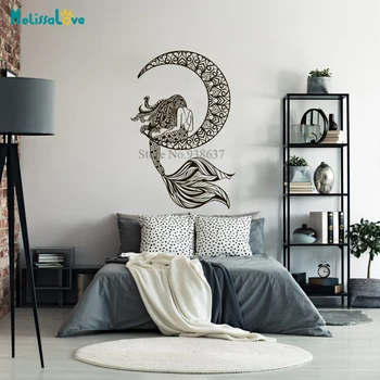 

Mermaid on the Moon Mandala Decal Art Boho Decor Bedroom Living Dorm Girl's Room Decals Unique Vinyl Wall Sticker BB967