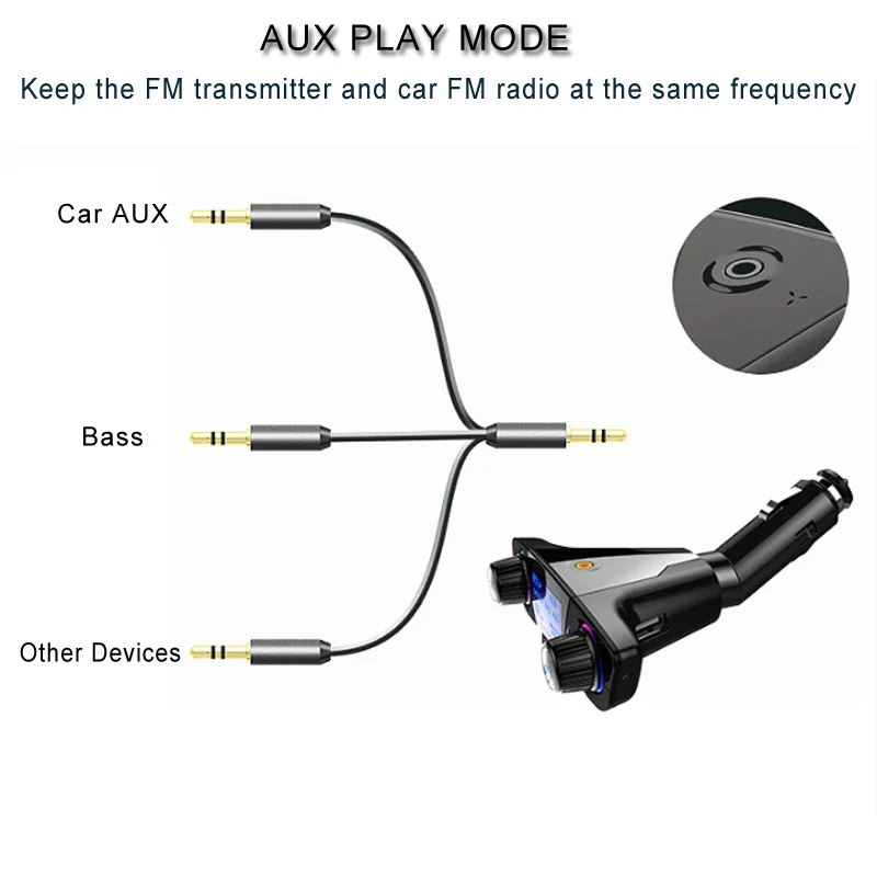 Bluetooth 5,0, fm-передатчик, fm-модулятор, MP3 плеер, комплект громкой связи для автомобиля, TF, USB, AUX, аудио, USB, зарядное устройство для телефона, для автомобиля