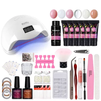 

PHOENIXY Polygel Nail Kit Manicure Set 48W UV LED Lamp 15ml Poly Gel Quick Extension Nail Tips Nail Art Tools Top Coat Base Coat