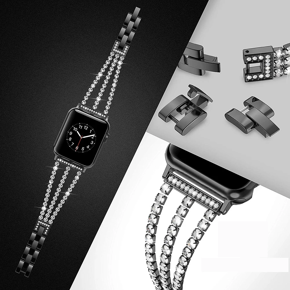 Женский бриллиантовый ремешок для часов Apple Watch 44 мм 40 мм 42 мм 38 мм iWatch Series 5 4 3 2 1 ремешок из нержавеющей стали спортивный браслет
