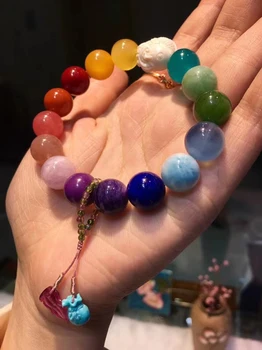 

12mm Natural Different Mixed Moonstone Larimar Rhodochrosite Aquamarine Lapis Beads Bracelet Turquoise Tourmaline Pendant AAAAAA