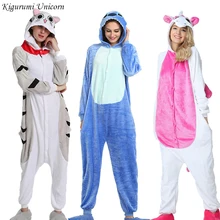 Kigurumi единорог пижамы Ститч взрослых животных Onesie женщин мужчин пара зимний Пижамный костюм, ночная рубашка фланелевые пижамы