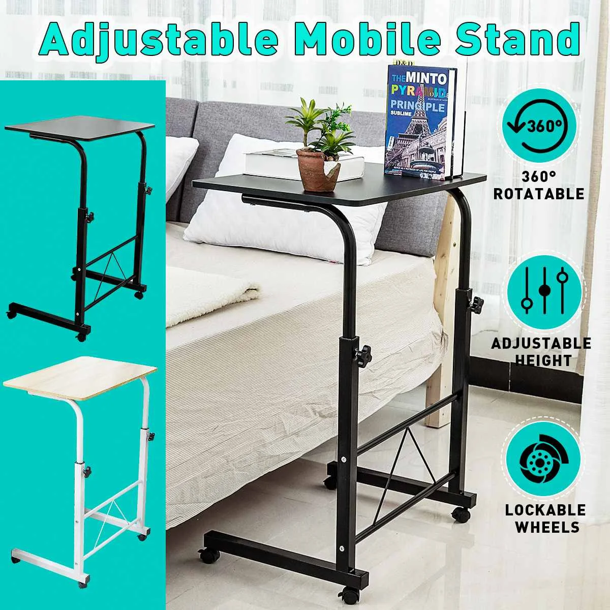 

Adjustable Standing Computer Desk Table Portable Laptop Desk Rolling Laptop Table Bedside Sofa Home Office Furniture 60X40cm