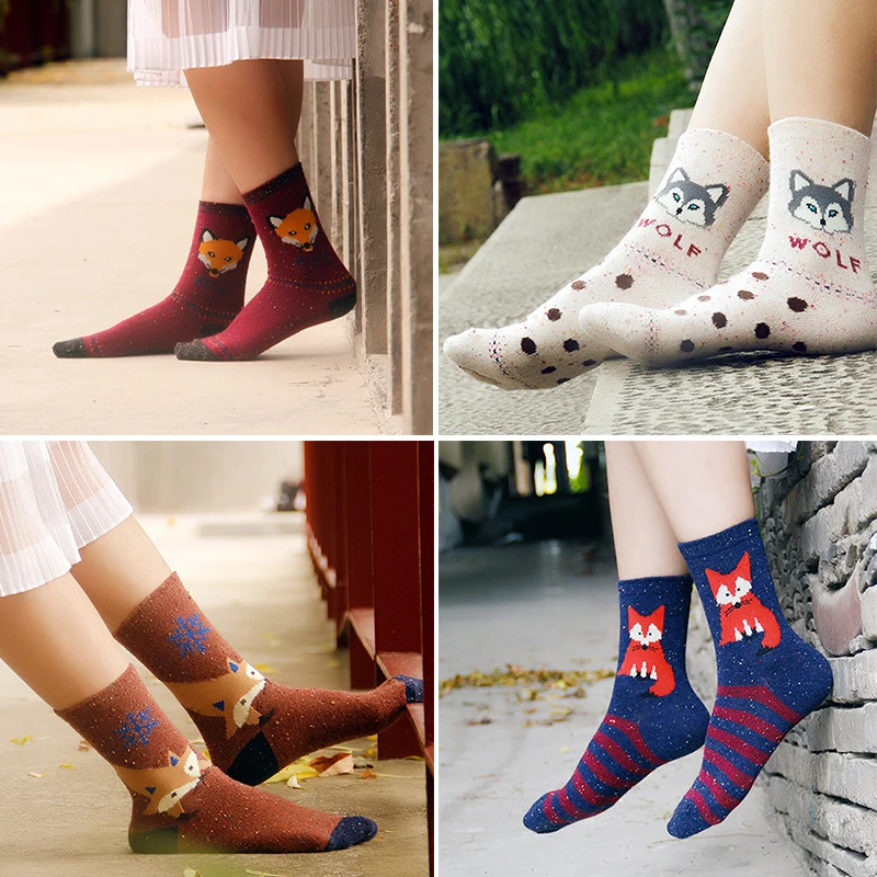 1/2/3 пары зимних носков толстые теплые Для женщин носки для малышей; модные Повседневное в горошек с принтом в полоску короткие носки дамы в мультипликационном стиле с принтом(животные) забавные носки для девочек