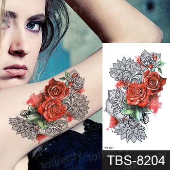 

Flower Rose Waterproof Temporary Tattoo Sticker for Adults Kids Body Art Women New Design Water Transfer Fake Tatoo Black Henna