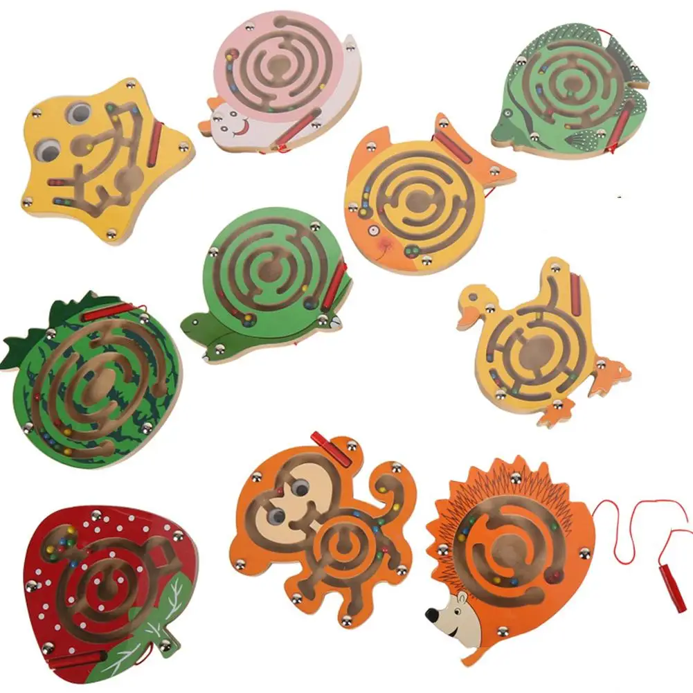 

Children Magnetic Maze Toy Mini Animal Shape Magnetic Roll-on Labyrinth Maze Children Wooden Puzzle Game Early Educational Toys