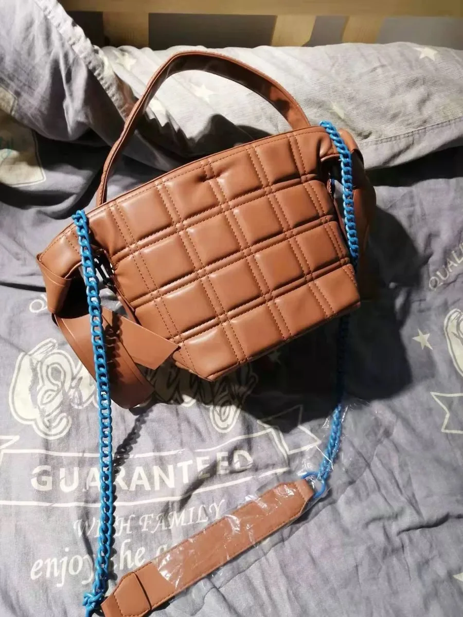 

Famous Brand Designer Women Plaid Leather Handbags Chains Bow Shoulder Bags Ladies Brown Tote Shopper Bucket Bag Luxury Handbags