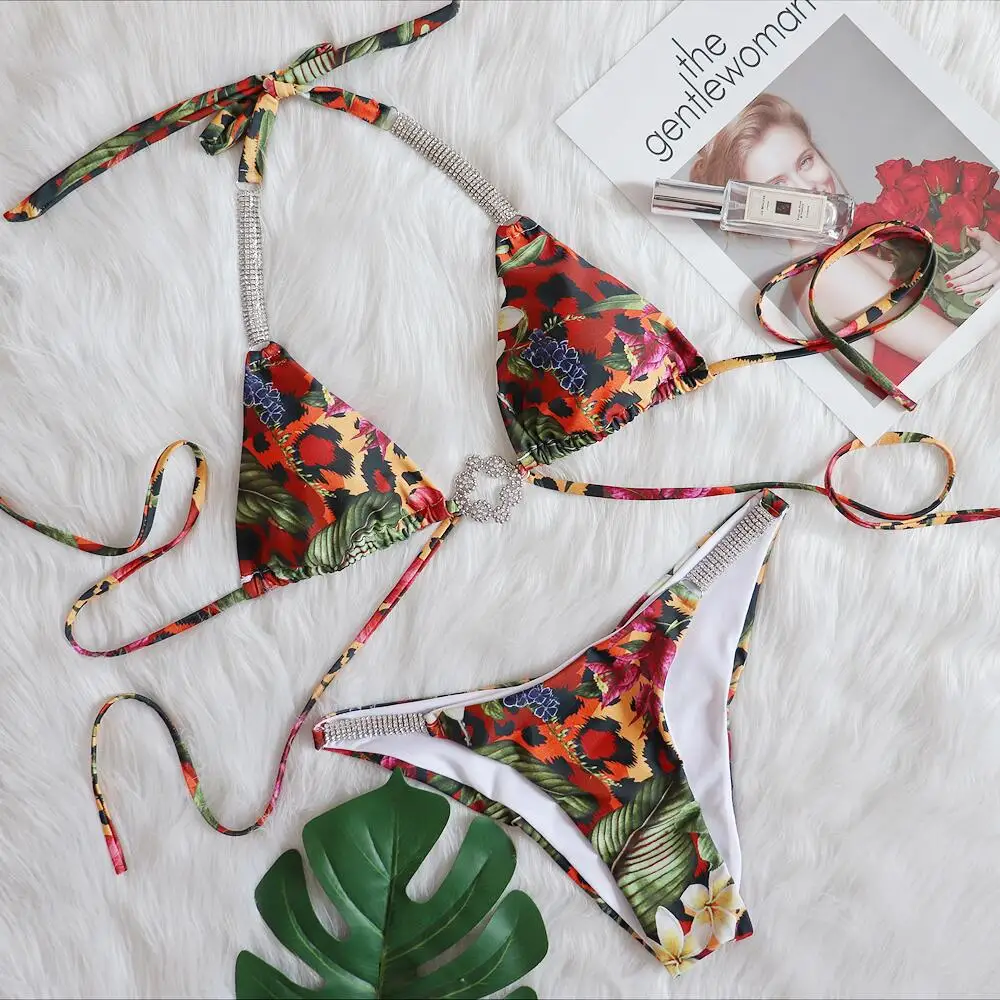 

2021 Brazilian Jewelled Rhinestones Diamond Bikini Women Swimwear Female Swimsuit Two-piece Bikini set Bather Bathing Suit Swim
