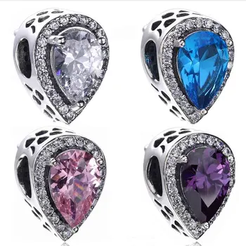 

New 925 Sterling Silver Bead Charm Radiant Teardrop Shape With Crystal Beads Fit Women Bracelet Bangle Diy Jewelry