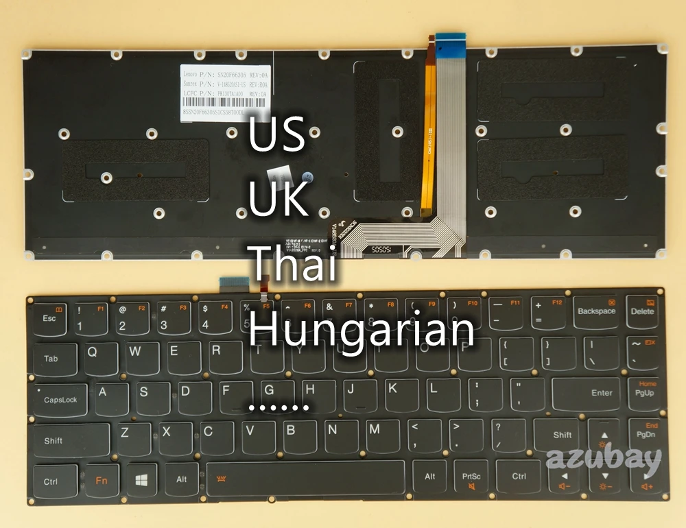 Teclado Húngaro Inglês e Tailandês para Lenovo Yoga Pro1370 tipo 20448 Pk130ta1c 00 Pk130ta71 Sn20f66305 Teclado com Iluminação de Fundo