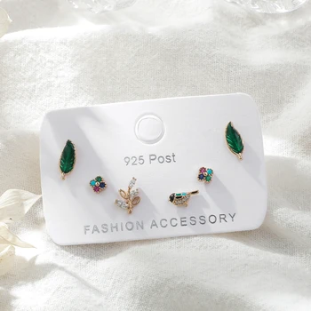 

Colorful Zircon Leaf Bird Flower Stud Earrings Set for Women Drop Glaze 6-Piece Earrings Set Jewelry Gifts Wholesale S-E1205