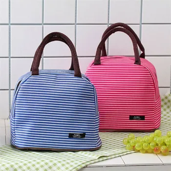 

Portable Lunch Bag Insulated Cold Canvas Stripe Picnic Carry Case Thermal Bag for Kids Women Girls Ladies Man