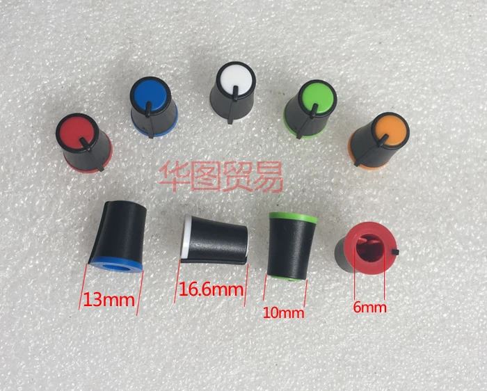 60pcs half shaft D hole plastic knob cap / 270 degree mixer keyboard potentiometer knob rotating cap / red yellow blue green whi