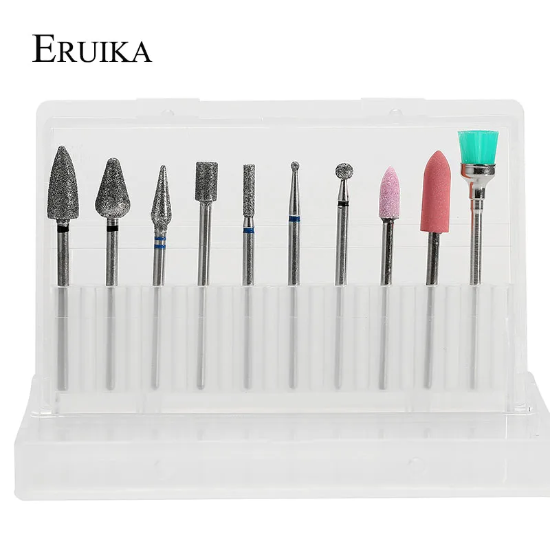 ERUIKA, 10 шт., набор сверл для ногтей, пилочки для ногтей, электрическая машинка для маникюра, вращающиеся сверла, полировальные инструменты, фрезы, аксессуары для маникюра - Цвет: SET6