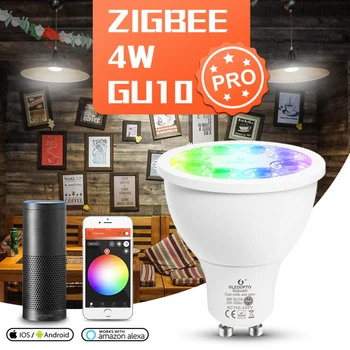 

GLEDOPTO Zigbee 3.0 RGB+CCT 4W GU10 Smart Dimmable Led Light Bulb Spotlight Pro RF Remote Work with Alexa Echo Plus SmartThings