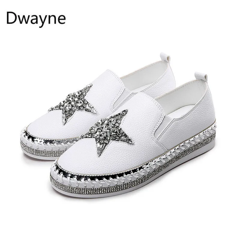 Dwayne/Женская обувь на плоской платформе; коллекция года; сезон весна-осень; Новинка; женские лоферы на плоской подошве со стразами; женская обувь со стразами; слипоны на плоской подошве