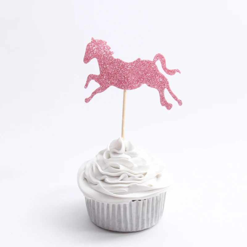 Золото/розовый лошадь украшения для кексов тема мультфильм вечерние поставки День рождения детей, мальчика вечерние украшения 10 шт./партия