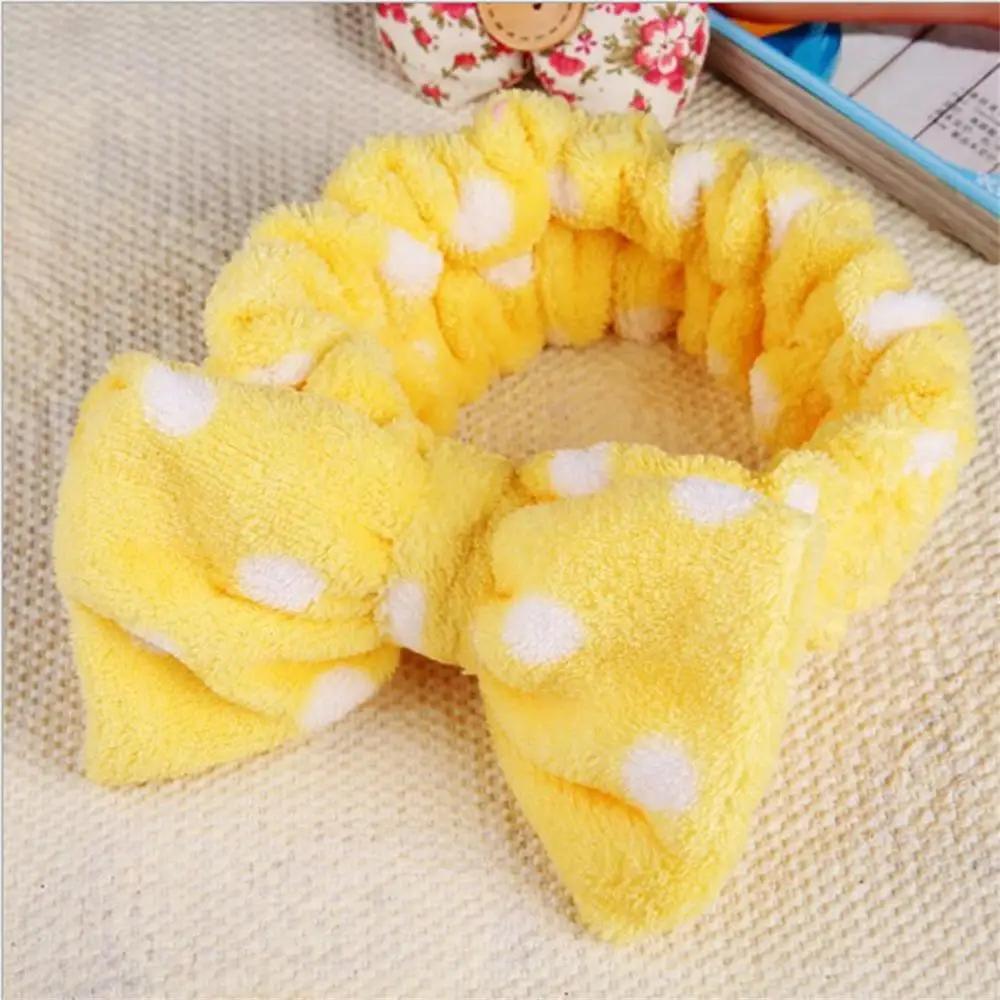 Yellow Dots OMG письмо Для женщин головка Обёрточная бумага мягкий коралловый флис макияж повязка на голову умывания лица Тюрбан повязка на голову с бантом для волос тюрбан аксессуары - Цвет: Yellow Dots