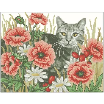 

Poppy cat patterns Counted Cross Stitch 11CT 14CT 18CT DIY Cross Stitch Kits Embroidery Needlework Sets
