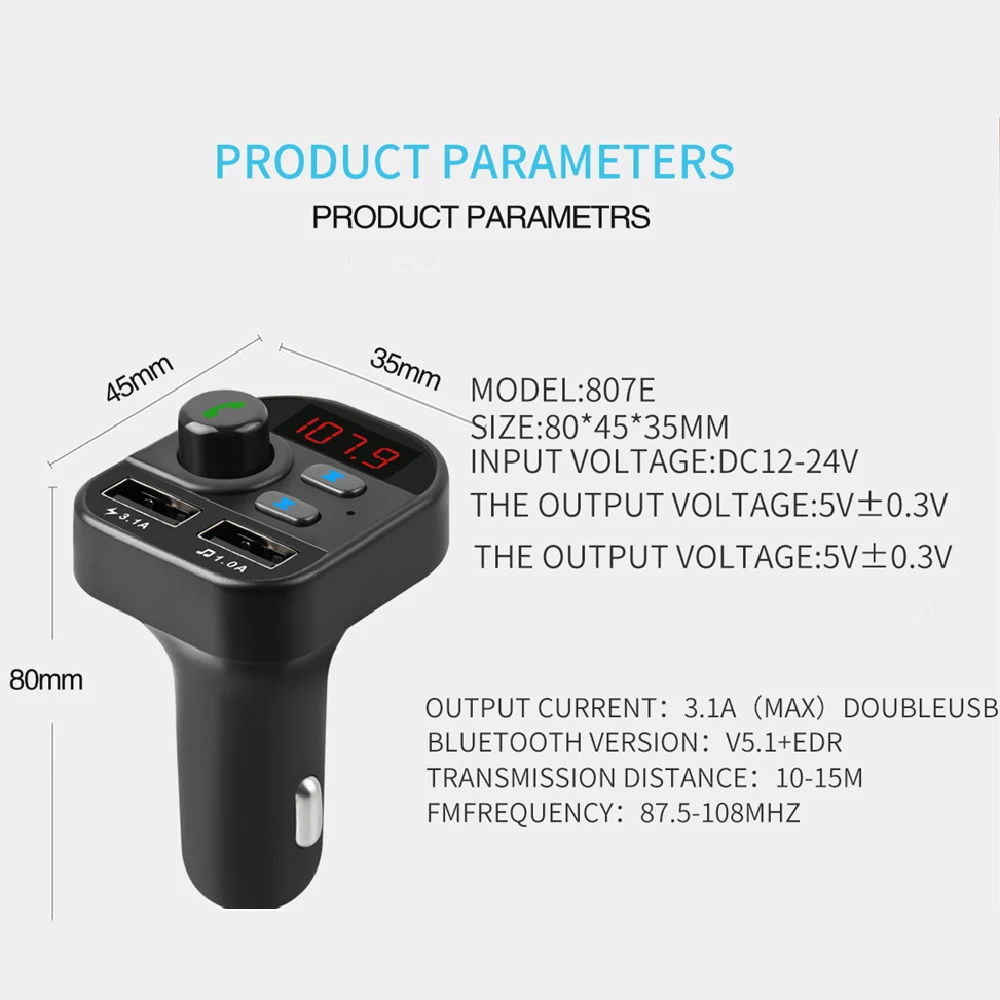 Автомобильный MP3-плеер, Bluetooth, аудио, двойной USB, автомобильная зарядка, быстрая зарядка, беспроводная гарнитура, вызов, автомобильный музыкальный адаптер, fm-модулятор 805E