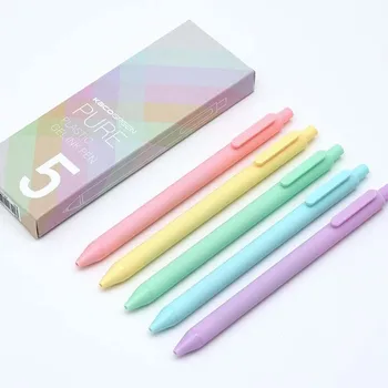 

5pcs/set Macaron Colored Gel Pens Retractable 0.5mm Fine Point Press Pen Black Pens School Supplies Kawaii