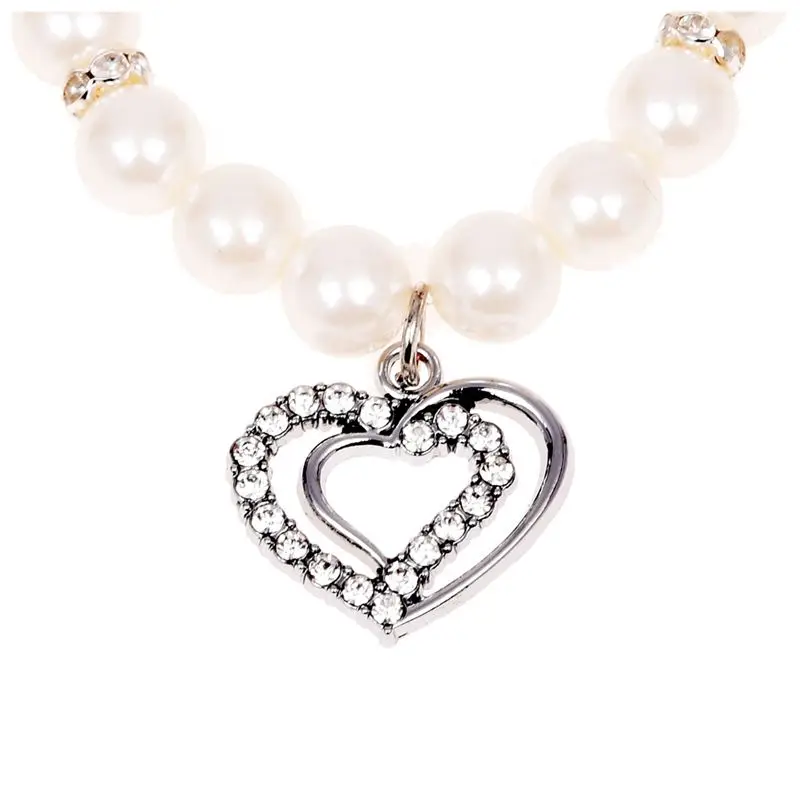 Подвеска в форме сердца, белый искусственный жемчуг, украшение для питомца, собаки, щенка, ошейник, ожерелье S