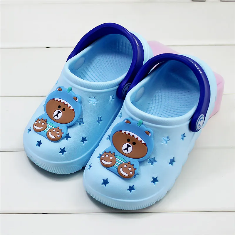 Пляжная обувь; детские тапочки с милым медведем; легкая детская водонепроницаемая обувь; летние детские сандалии; тапочки для девочек и мальчиков; Уличная обувь - Цвет: Blue